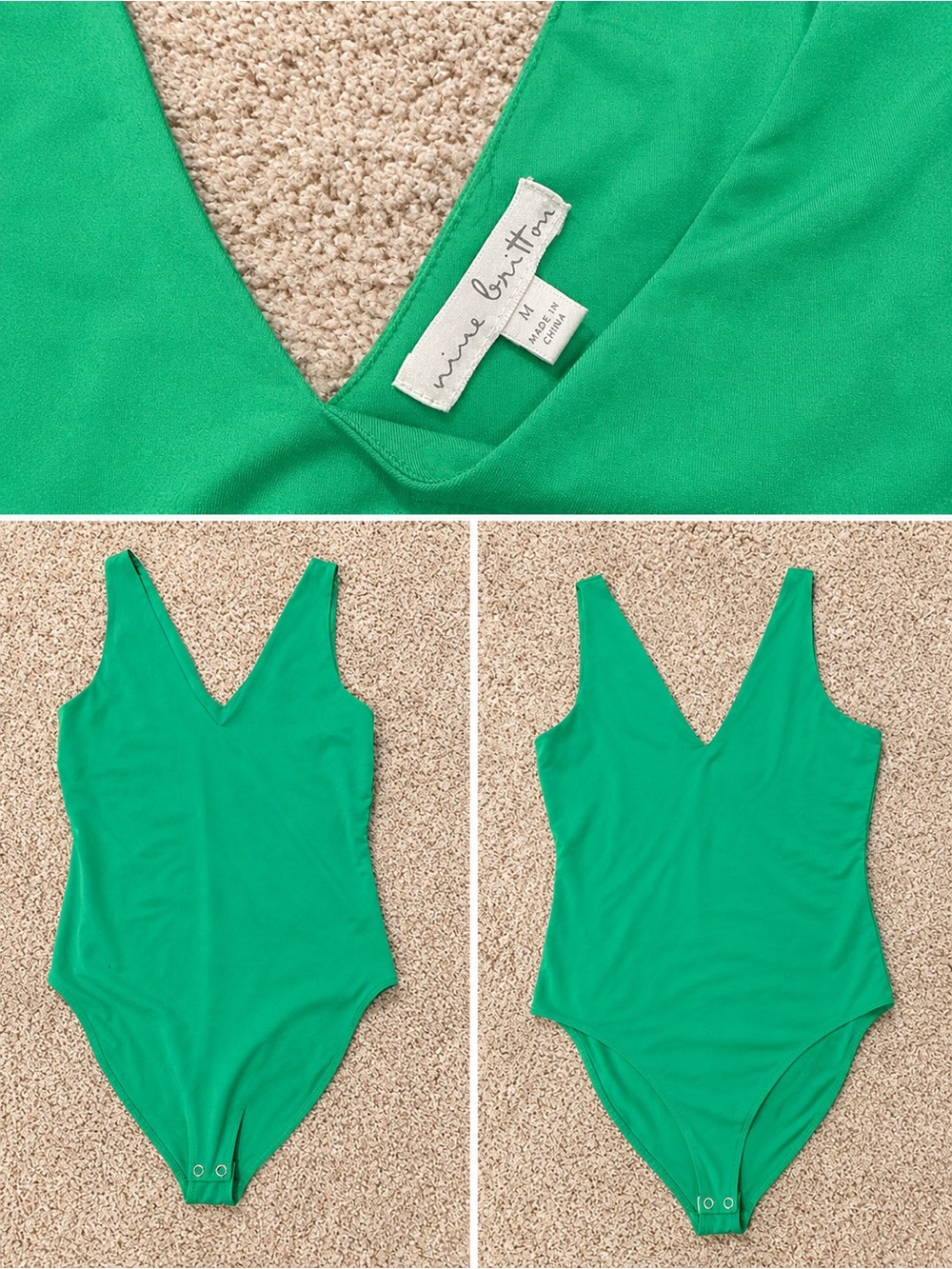 Green V-Neck One-Piece Bodysuit